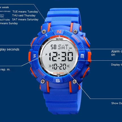 Kids Digital Sport Waterproof Electronic Multi Function Watches, 7 Colorful LED Luminous Wristwatch