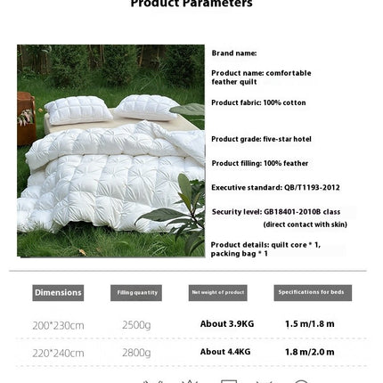 Warm Winter Comforter 100% Cotton Duvet Queen Size Zipper Duvet Soft, Breathable Bedding