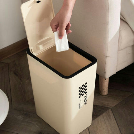 Bathroom Garbage Can with Pop-up Lid,12L/16L Plastic Trash Bin, Waste Basket for Kitchen Bedroom Office Narrow Space