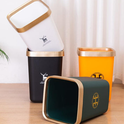 Square Trash Can Large Open Top Gold Rimmed Pressure Ring Trash Can Home Plastic Trash Can