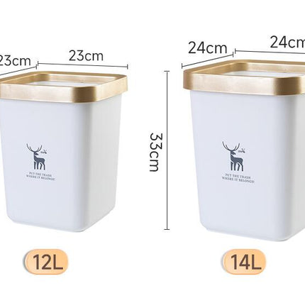 Square Trash Can Large Open Top Gold Rimmed Pressure Ring Trash Can Home Plastic Trash Can