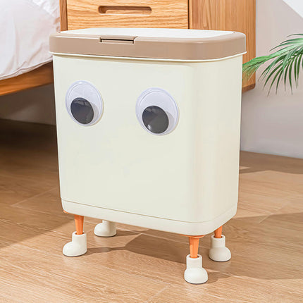 Trash Can with Lid, Plastic Garbage Can with Push Button, Narrow Waste Basket for Kitchen Bedroom