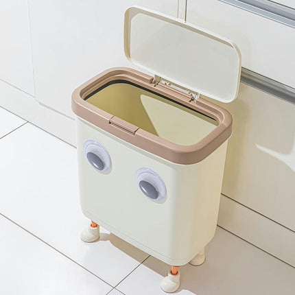 Trash Can with Lid, Plastic Garbage Can with Push Button, Narrow Waste Basket for Kitchen Bedroom