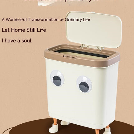 Trash Can with Lid, Plastic Garbage Can with Push Button, Narrow Waste Basket for Kitchen Bedroom