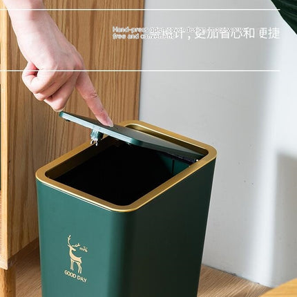 Trash Can with Lid Garbage Can with Press Top Small Trash Can Dog Proof Plastic Trash Bin Waste Basket