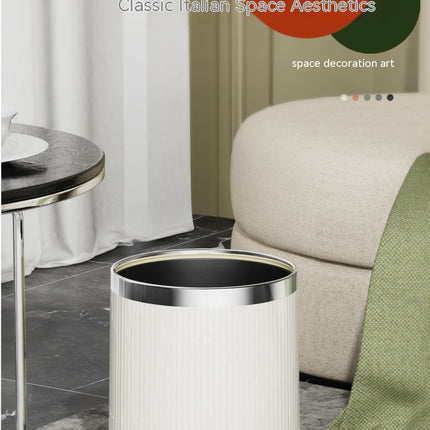 Minimalist Trash Can Kitchen Living Room Toilet Solid Color Stainless Steel Ring Trash Can