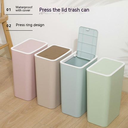 Bathroom Bins, Trash Can 8L Slim Garbage Bin with Pop-Up Lid Waste Basket Garbage Can for Bathroom Kitchen Bedroom Office