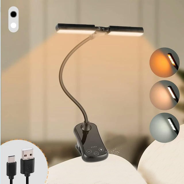 14 LED Clip On Book Light 3 Colors 8 Brightness Usb Rechargeable Night Light Portable Reading Light Book Lamp Mini Desk Lamp