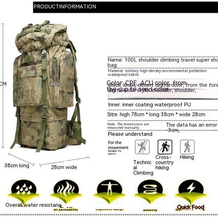 Tactical Camouflage Large Capacity Backpack Outdoor Waterproof Hiking Military Mountaineering Bag