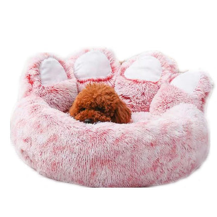 Pet Round Bed of Paw Shape, Calming Donut Dog Bed for Small Dog, Faux Fur Cat Bed for Cat, Machine Washable