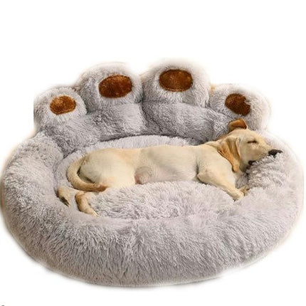 Pet Round Bed of Paw Shape, Calming Donut Dog Bed for Small Dog, Faux Fur Cat Bed for Cat, Machine Washable