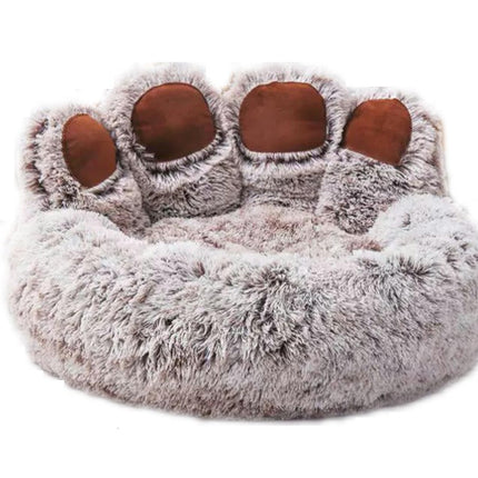 Pet Round Bed of Paw Shape, Calming Donut Dog Bed for Small Dog, Faux Fur Cat Bed for Cat, Machine Washable