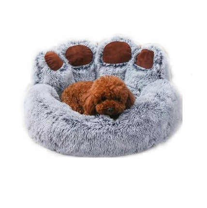 Pet Round Bed of Paw Shape, Calming Donut Dog Bed for Small Dog, Faux Fur Cat Bed for Cat, Machine Washable