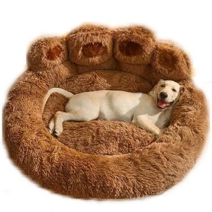 Pet Round Bed of Paw Shape, Calming Donut Dog Bed for Small Dog, Faux Fur Cat Bed for Cat, Machine Washable