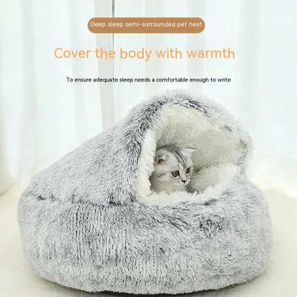 Cat Bed Round Plush Fluffy Hooded Calming Cat Bed Cave for Dogs&Cats,Self Warming pet Bed