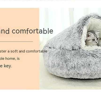 Cat Bed Round Plush Fluffy Hooded Calming Cat Bed Cave for Dogs&Cats,Self Warming pet Bed