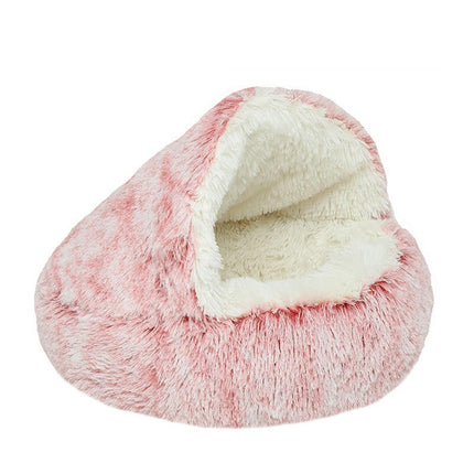 Cat Bed Round Plush Fluffy Hooded Calming Cat Bed Cave for Dogs&Cats,Self Warming pet Bed