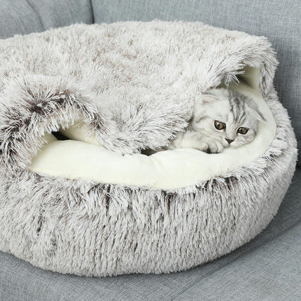 Cat Bed Round Plush Fluffy Hooded Calming Cat Bed Cave for Dogs&Cats,Self Warming pet Bed