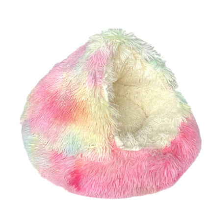 Cat Bed Round Plush Fluffy Hooded Calming Cat Bed Cave for Dogs&Cats,Self Warming pet Bed