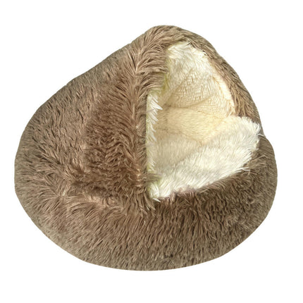 Cat Bed Round Plush Fluffy Hooded Calming Cat Bed Cave for Dogs&Cats,Self Warming pet Bed