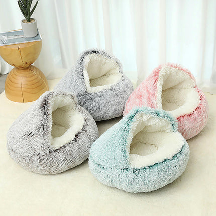 Cat Bed Round Plush Fluffy Hooded Calming Cat Bed Cave for Dogs&Cats,Self Warming pet Bed