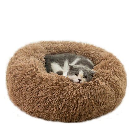 Modern Soft Plush Round Pet Bed for Cats or Small Dogs, Mini Medium Sized Dog Cat Bed Self