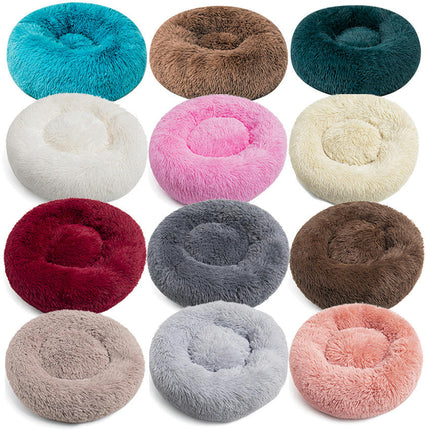 Modern Soft Plush Round Pet Bed for Cats or Small Dogs, Mini Medium Sized Dog Cat Bed Self