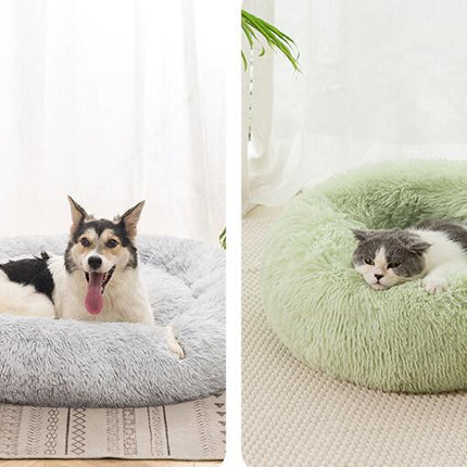 Modern Soft Plush Round Pet Bed for Cats or Small Dogs, Mini Medium Sized Dog Cat Bed Self