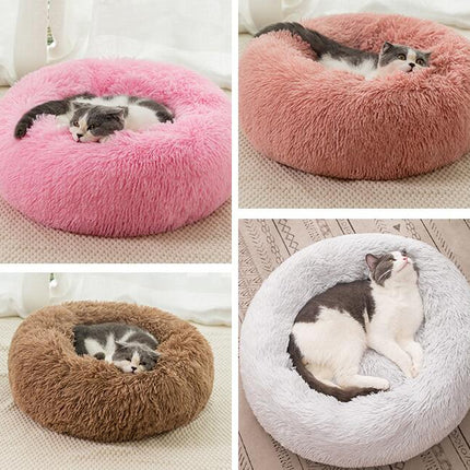 Modern Soft Plush Round Pet Bed for Cats or Small Dogs, Mini Medium Sized Dog Cat Bed Self