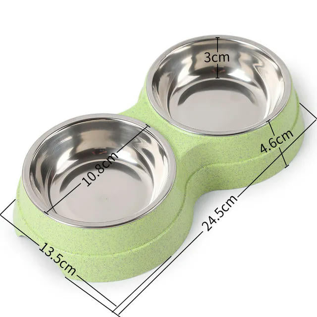 Double Pet Pet Food Bowl Stainless Steel Drinkware Pet Drink Food Cat Food Puppy Feeding Supplies