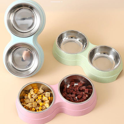 Double Pet Pet Food Bowl Stainless Steel Drinkware Pet Drink Food Cat Food Puppy Feeding Supplies