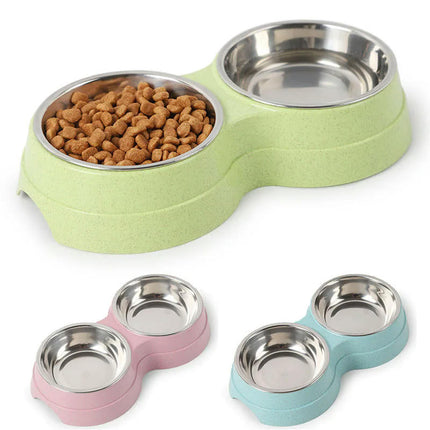 Double Pet Pet Food Bowl Stainless Steel Drinkware Pet Drink Food Cat Food Puppy Feeding Supplies