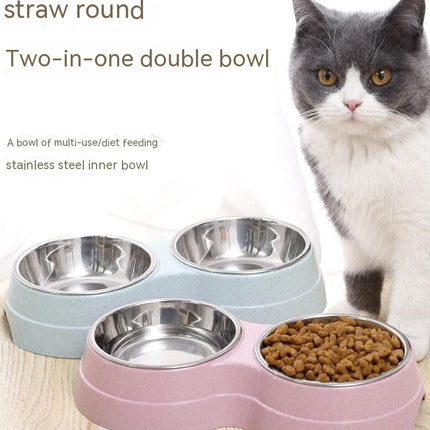 Double Pet Pet Food Bowl Stainless Steel Drinkware Pet Drink Food Cat Food Puppy Feeding Supplies