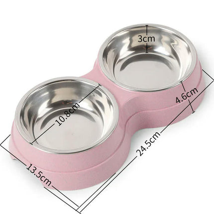 Double Pet Pet Food Bowl Stainless Steel Drinkware Pet Drink Food Cat Food Puppy Feeding Supplies