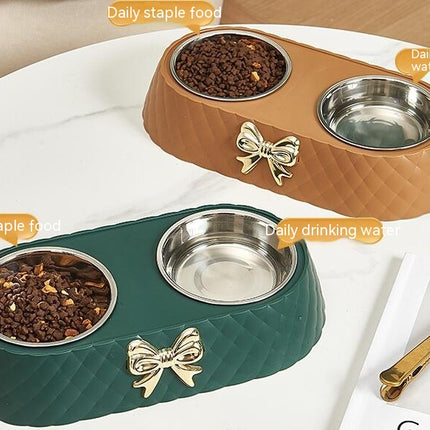 Dog Cat Double Bowls Removable Size 34x17.5x6.5cm Anti Slip Accessories Durable Simple to Clean for Small Dogs