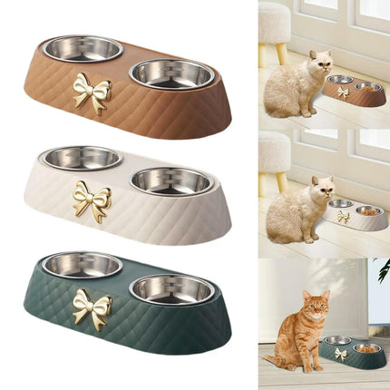 Dog Cat Double Bowls Removable Size 34x17.5x6.5cm Anti Slip Accessories Durable Simple to Clean for Small Dogs