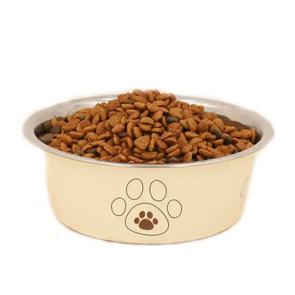 A pet stainless steel cat and dog bowl is non slip and easy to clean indoors