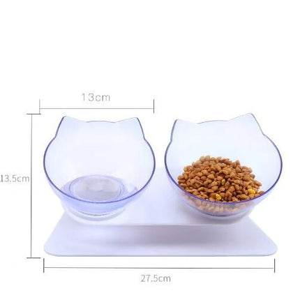 Cat Raised Stand Feeding Bowl Transparent Plastic Pet Food Water Feeder Bowl 15 Degree Tilted Design Neck Guard for Cats Dogs