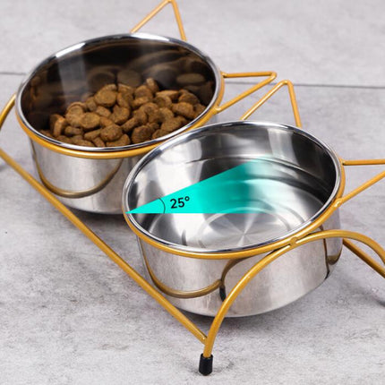 Neck guard iron frame single bowl pet cat dog rice bowl stainless steel anti slip bowl for indoor and outdoor use