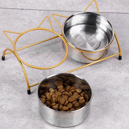 Neck guard iron frame single bowl pet cat dog rice bowl stainless steel anti slip bowl for indoor and outdoor use