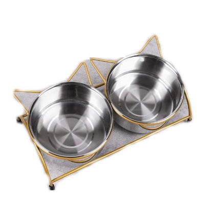 Neck guard iron frame single bowl pet cat dog rice bowl stainless steel anti slip bowl for indoor and outdoor use