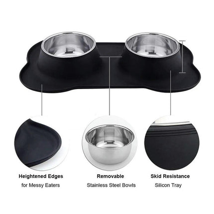 Antislip Double Dog Bowl With Silicone Mat Durable Stainless Steel Water Food Feeder Pet Feeding Drinking Bowls for Dogs Cats