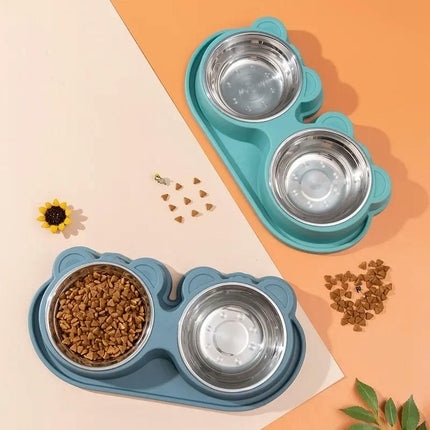 Double Dog Bowls Dog Water and Food Bowls Stainless Steel Bowls Preventing Overturning Pet Feeder Bowls for Puppy Medium Dogs