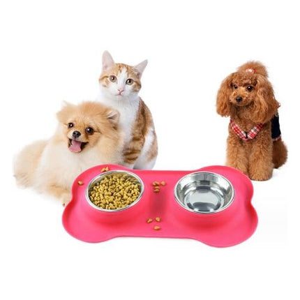 Antislip Double Dog Bowl With Silicone Mat Durable Stainless Steel Water Food Feeder Pet Feeding Drinking Bowls for Dogs Cats