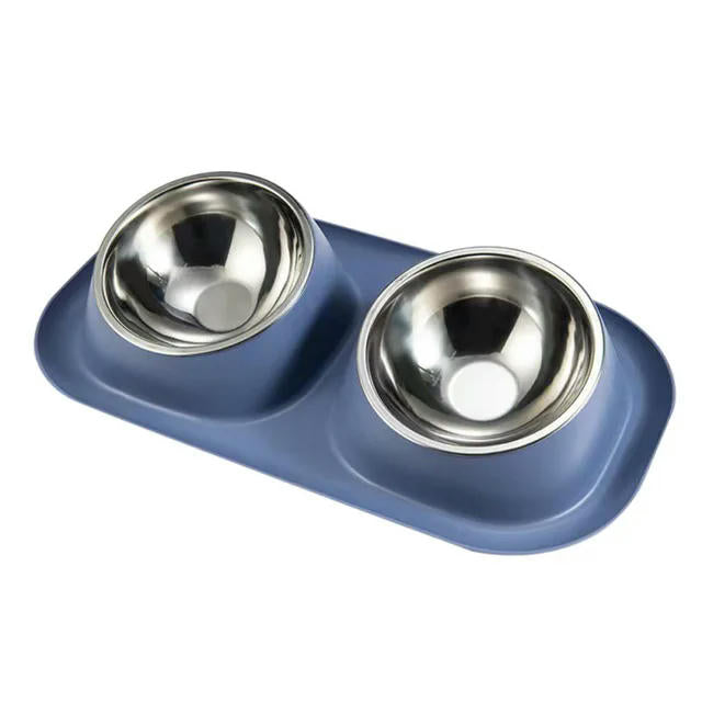 Stainless Steel Double Cat Dog Bowl Cat Food Container Non-slip Base Pet Water Feeder Tilt Safeguard Neck Puppy Cats Bowls