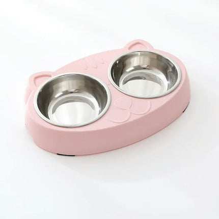 Macaron Pet Double Bowl Plastic Kitten Dog Food Drinking Tray Feeder Cat Feeding Pet Supplies Accessories