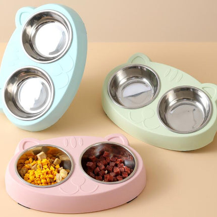 Macaron Pet Double Bowl Plastic Kitten Dog Food Drinking Tray Feeder Cat Feeding Pet Supplies Accessories