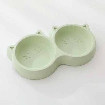 Pet Cat Double Bowl Eco-friendly PP Material Cartoon Cat Face Shape Food Water Feeding Bowl Non-slip Puppy Cat Feeder Supplies