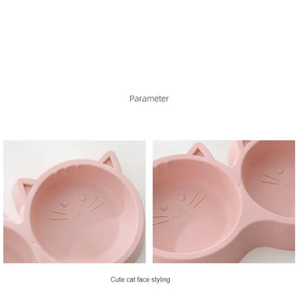 Pet Cat Double Bowl Eco-friendly PP Material Cartoon Cat Face Shape Food Water Feeding Bowl Non-slip Puppy Cat Feeder Supplies