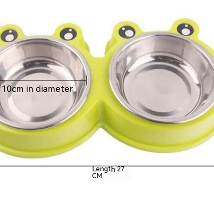 Cat Bowl Dog Bowl Drinking Water Feeding One-piece Pet Double Bowl Stainless Steel Frog Bowl Pet Food Utensils